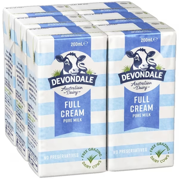 Devondale Milk Full Cream UHT 6 x 200ml