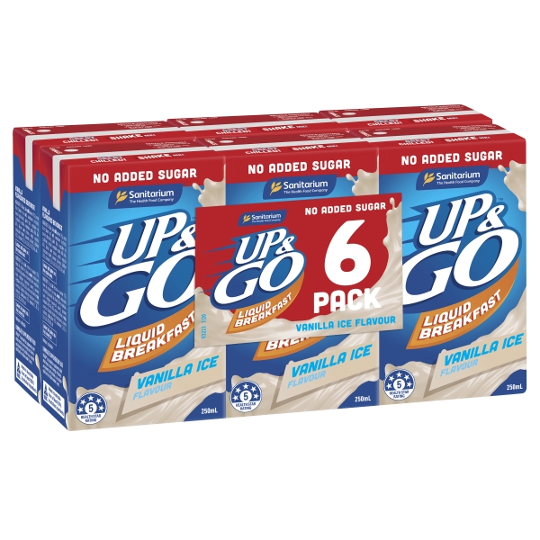 Sanitarium Up & Go No Added Sugar Vanilla Ice 6 x 250ml