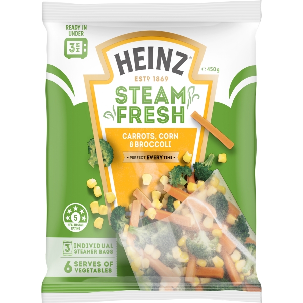 Heinz Steam Fresh Carrots Corn & Broccoli 450g