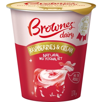 Brownes Yoghurt Raspberries & Cream 170g | Adelaide's Finest Supermarkets