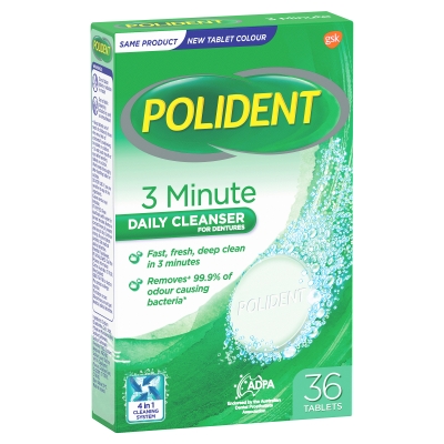 Polident Denture Cleaning Tablets 3 Minute Daily 36 Pack