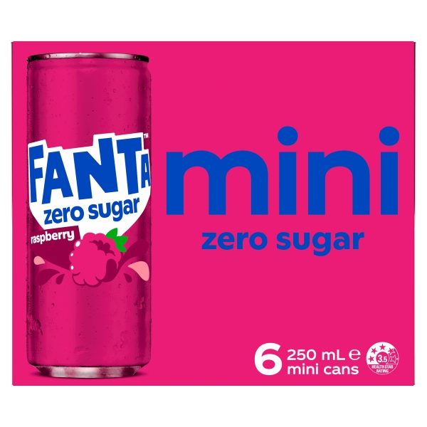 Fanta Raspberry Zero Sugar 6 x 250ml Mini Cans