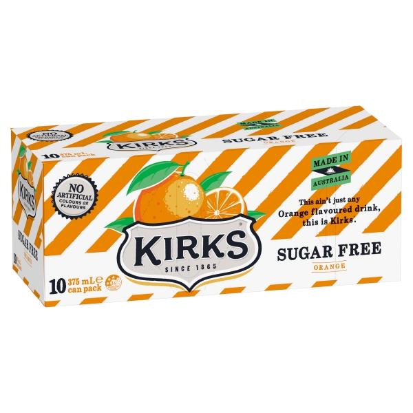 Kirks Orange Sugar Free 10 x 375mL
