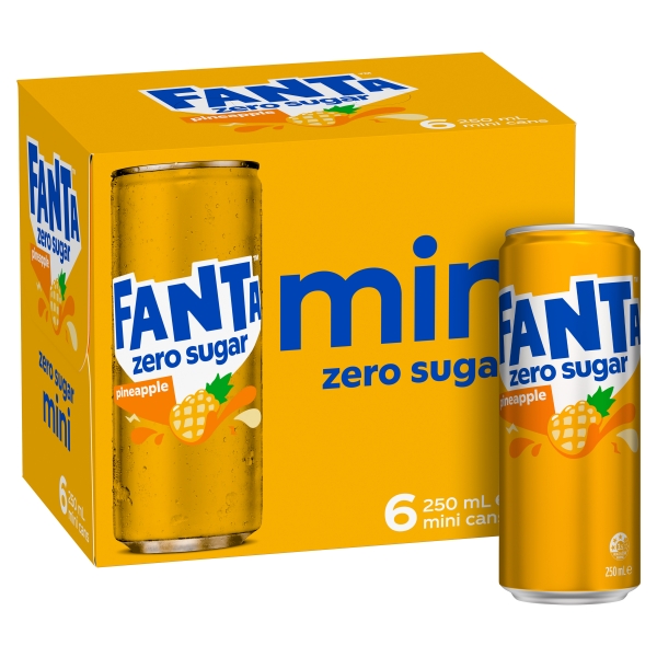 Fanta Pineapple Zero Sugar 6 x 250mL Mini Can