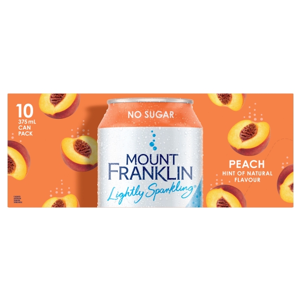 Mount Franklin Lightly Sparkling Water Peach 10 x 375mL