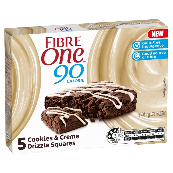 Fibre One Drizzle Squares Cookies & Creme 5 Pack 120g