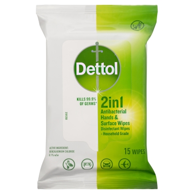 Dettol Anti-Bacterial Wipes 2-In-1 15 Pack