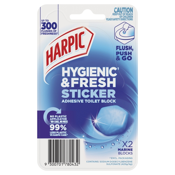 Harpic Hygienic & Fresh Sticker Adhesive Toilet Block Marine 2 Pack