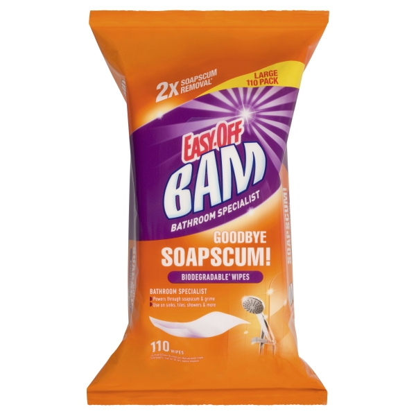 Easy Off Bam Bathroom Biodegradable Large Wipes 110 Pack