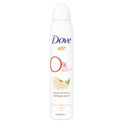 Dove Deodorant Aerosol Womens Zero Aluminium Peach & Lemon 200ml