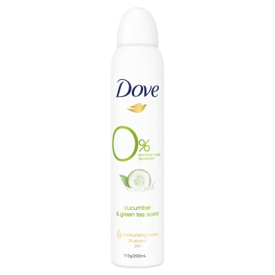 Dove Deodorant Aerosol Womens Zero Aluminium Cucumber & Green Tea 200ml