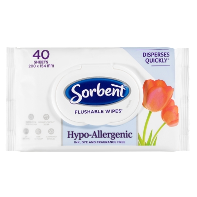 Sorbent Hypo-Allergenic Flushable Wipes 40 Pack