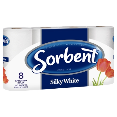 Sorbent Toilet Rolls Silky White 8 Pack