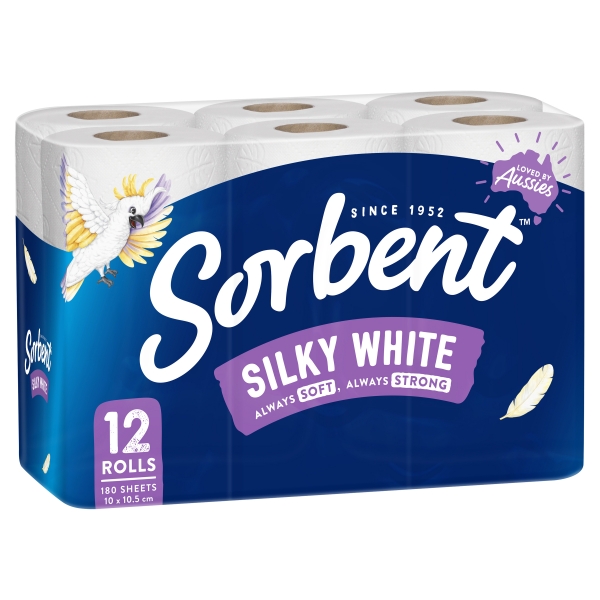 Sorbent Toilet Roll Silky White 12 Pack