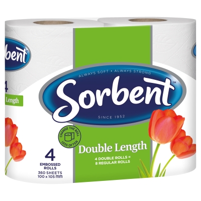 Sorbent Toilet Roll Double Length White 4 Pack