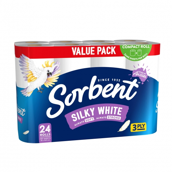 Sorbent White Toilet Rolls 3 Ply 24 Pack