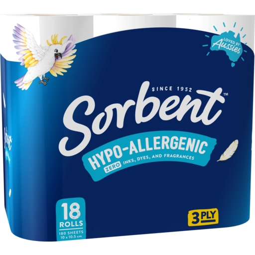 Sorbent White Toilet Rolls Hypo Allergenic 18 Pack