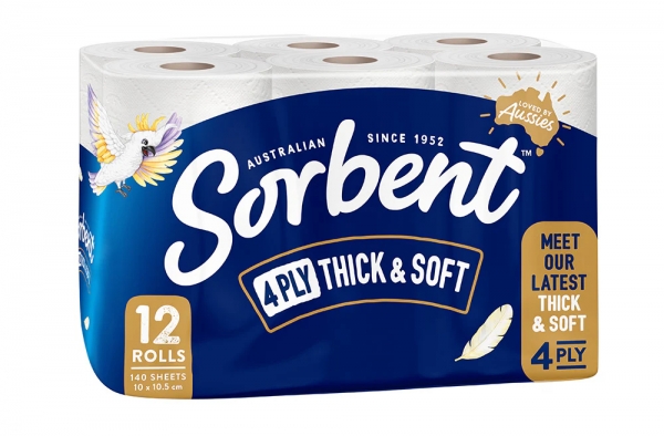 Sorbent White Toilet Rolls Thick 4 Ply 12 Pack