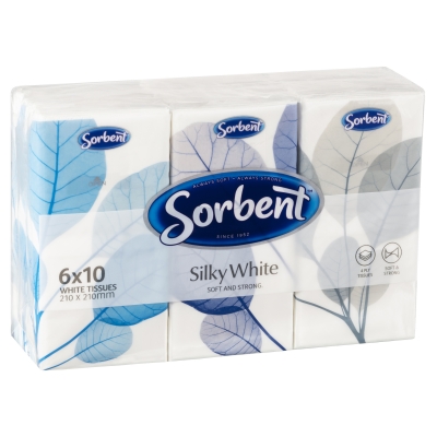 Sorbent Silky White Tissues Pocket 6 x 10 Pack