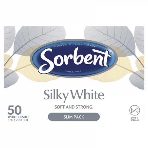 Sorbent Silky White Tissues Slim Pack 50 Pack