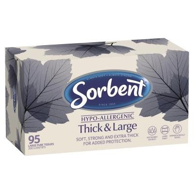 Sorbent Tissues Thick & Large Hypo Allergenic 95 Pack