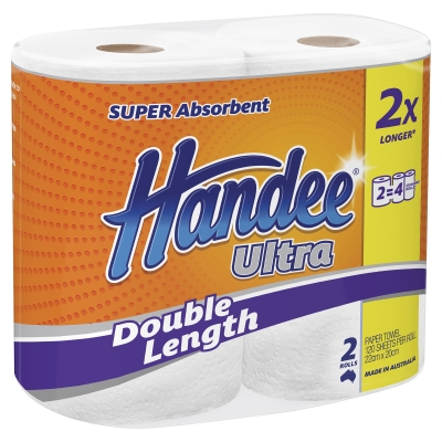 Handee Ultra Paper Towels Double Length White 2 Pack