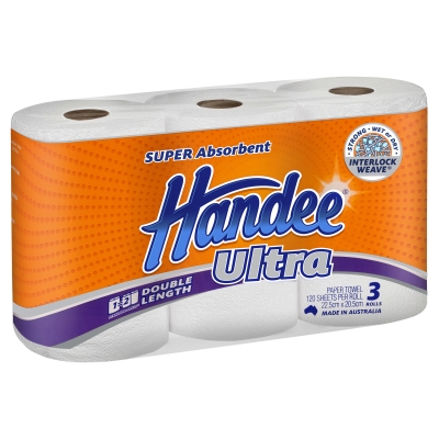Handee Ultra Paper Towels Double Length White 3 Pack