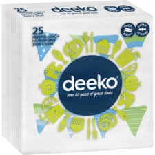 Deeko Lunch Napkins Printed 2 Ply 25 Pack