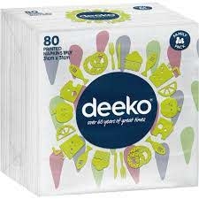 Deeko Serviettes Print 1 Ply 80 Pack
