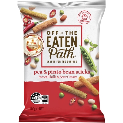 Off the Eaten Path Pea & Pinto Bean Sticks Sweet Chilli & Sour Cream 100g
