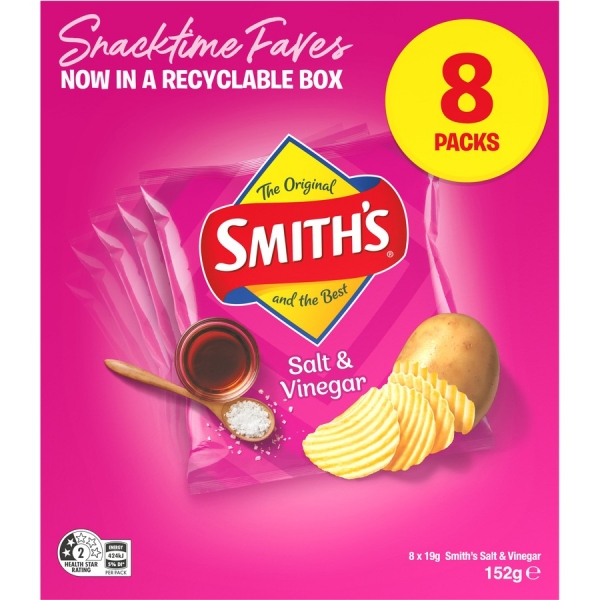 Smith's Crinkle Cut Chips Salt & Vinegar 8 Pack 152g