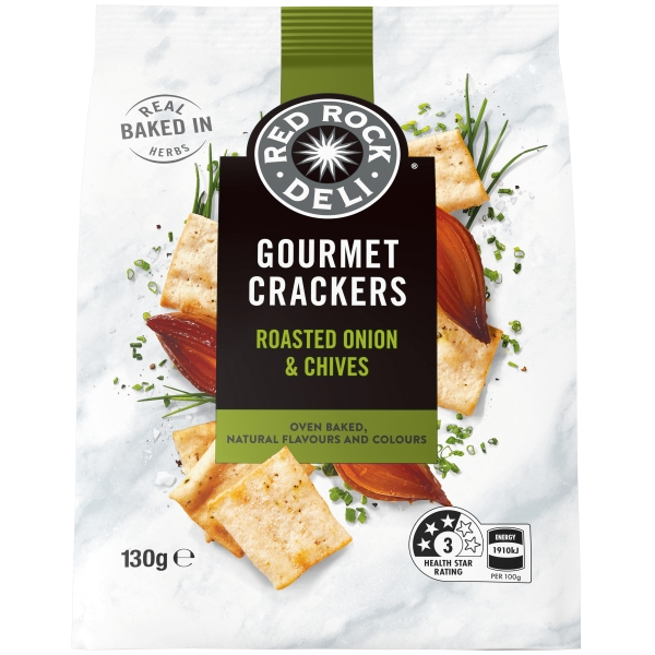 Red Rock Deli Crackers Roasted Onion & Chives 130g