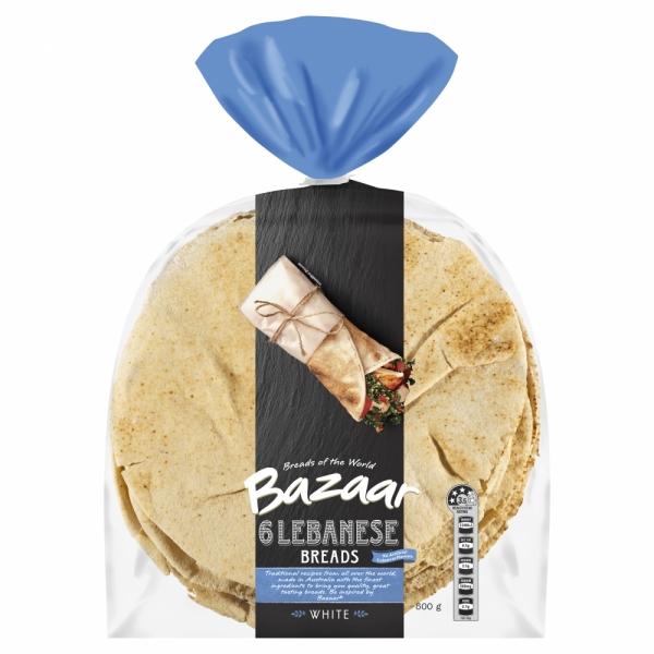 Bazaar Lebanese White Bread 6 Pack 500g