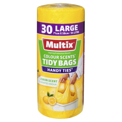 Multix Handy Ties Tidy Bag Lemon Large 34lt 30 Pack