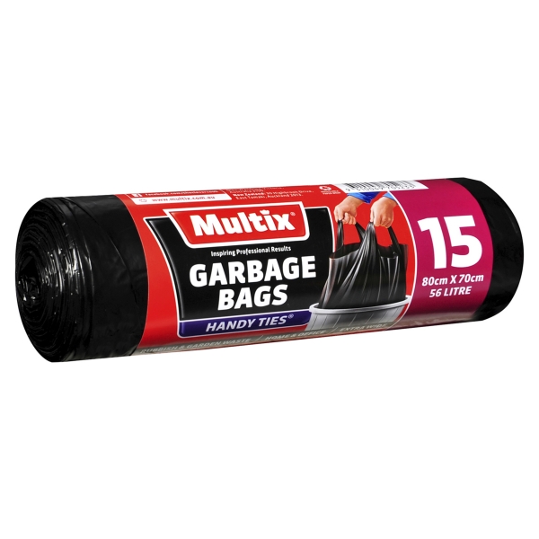 Multix Handy Ties Garbage Bag 56lt 15 Pack