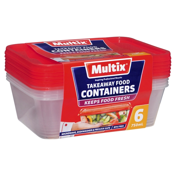 Multix Take Away Food Containers 6 Pack 750ml