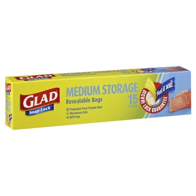 Glad Snap Lock Resealable Bags Medium Storage 15 Pack