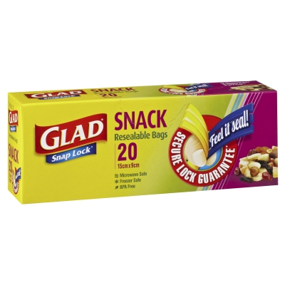 Glad Snap Lock Resealable Bags Snack 20 Pack