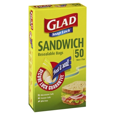 Glad Snap Lock Resealable Bags Sandwich 50 Pack