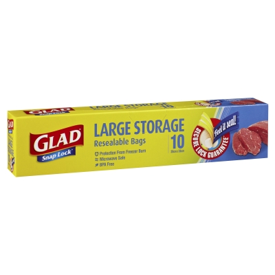 Glad Snap Lock Resealable Bags Large Storage 10 Pack
