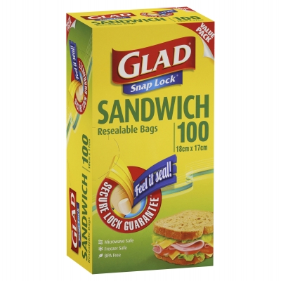 Glad Snap Lock Resealable Bags Sandwich 100 Pack