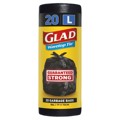 Glad Wavetop Tie Garbage Bags Large 56lt 20 Pack