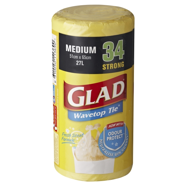 Glad Wavetop Tie Bags Lemon Medium 27lt 34 Pack