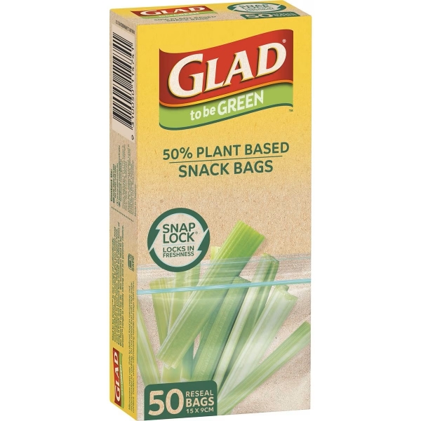 Glad Snap Lock Bags Snack 50% Plant Based 50 Pack