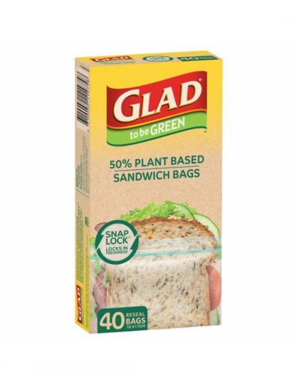 Glad Snap Lock Bags Sandwich 50% Plant Based 40 Pack
