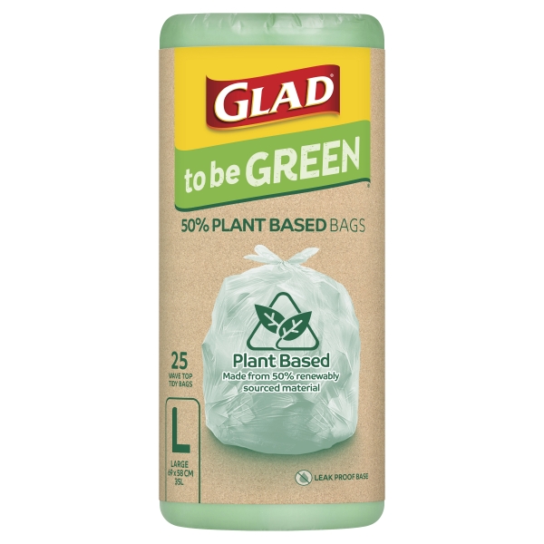 Glad Kitchen Tidy Wavetop Bags 50% Plant Based Large 35lt 25 Pack