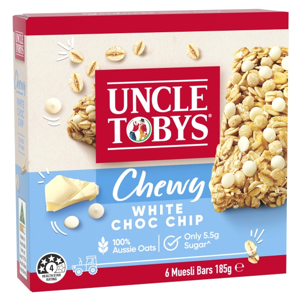 Uncle Tobys Muesli Bars Chewy White Choc Chip 6 Pack 185g