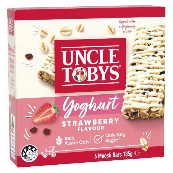 Uncle Tobys Muesli Bars Yoghurt Strawberry 6 Pack 185g