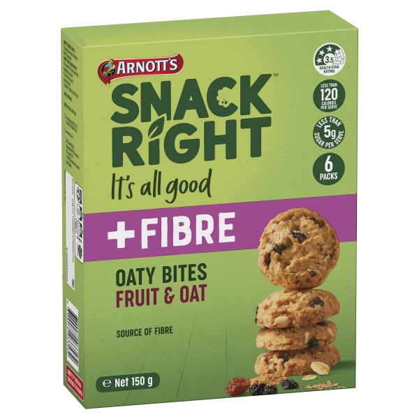 Arnott's Snack Right +Fibre Oaty Bites Fruit & Oat 6 Pack 150g