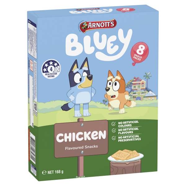 Arnott's Bluey Snacks Chicken Flavoured 8 Pack 168g